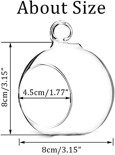 Sziqiqi Hanging Glass Tealight Candle Holder with LED Candles - 3.15inch Tea Light Globe Terrarium Holders Ornament for Wedding Christmas Birthday Halloween Party Centerpieces Decor 8pcs