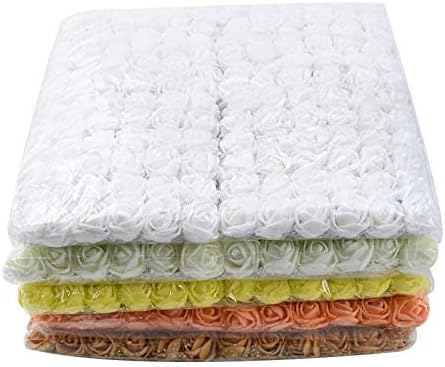 Mini Fake Rose Flower Heads 144pcs Mini Artificial Roses DIY Wedding Flowers Accessories Make Bridal Hair Clips Headbands Dress (Bottom add Gauze) White