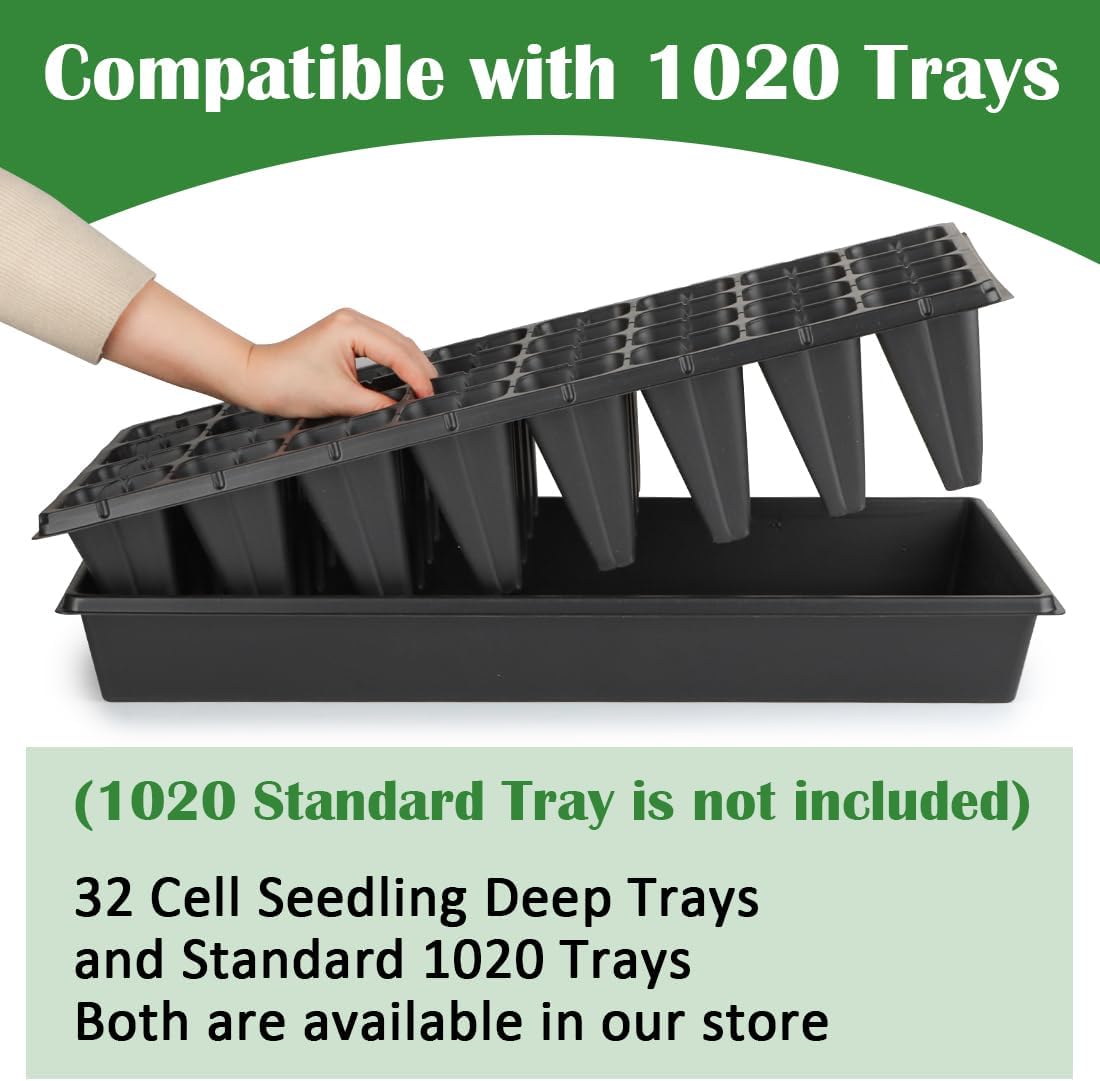10 Pack 32 Cell Seed Starter Trays - Extra Deep 4.33" Plastic Nursery Trays, 20" x 10",Fits Standard 1020 Flats