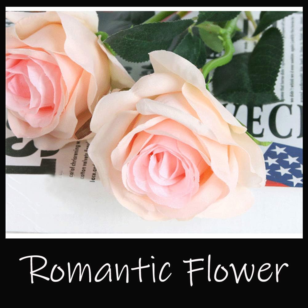 AMZALI 10PCS Artificial Flowers, Silk Artificial Rose Flowers Real Looking Blush Flower Home Decorations for Bridal Wedding Bouquet, Birthday Flowers Bunch Hotel Party Garden Floral Decor (Pink)