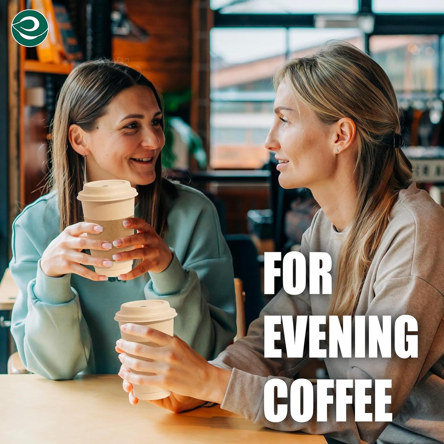 ECO SOUL 100% Compostable Coffee Cups With Lids & Sleeves - 12 Oz (50 Counts) To Go Coffee Disposable Bagasse Cups |Sturdy & Eco-Friendly Cups for Cafes, Party, Office