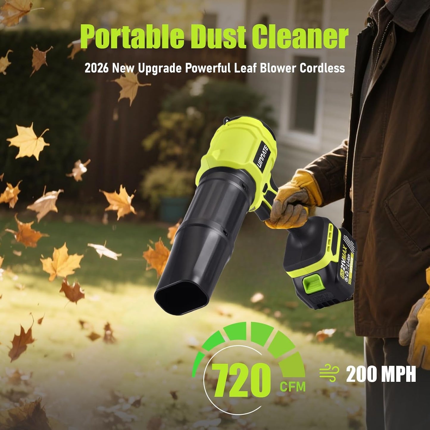 Leaf Blower Cordless with 2 Battery and Charger, Electric Blowers for Lawn Care & Garden, 21V 4000mAh Battery Powered Leave Blowers, Lightweight Handheld Blower for Patio, Car, Dust, Driveway