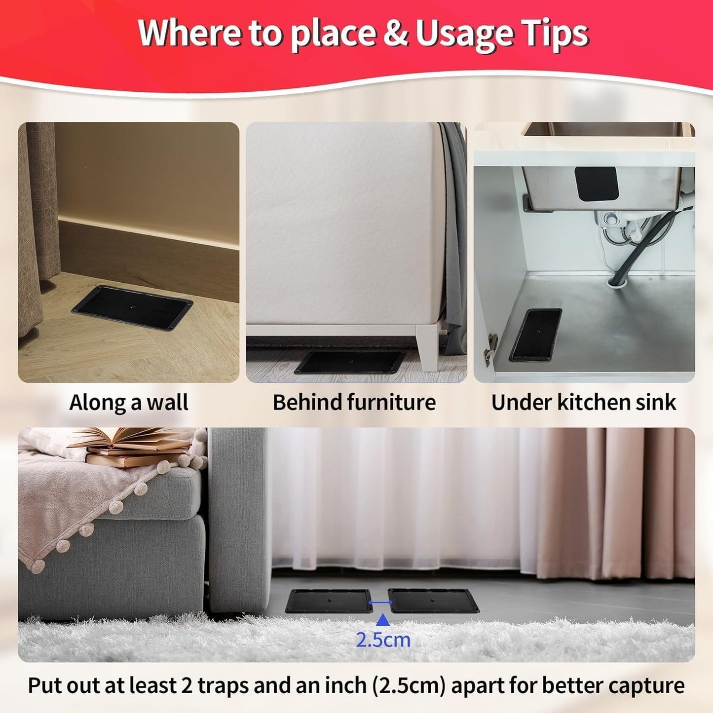 LULUCATCH Glue Mouse Traps Indoor for Home 1200 Pack, Pre-Baited Sticky Plastic Glue Boards for House, Snake, Lizard, Insect, Mice, Rats & Spider Traps, Pet Safe Pest Control