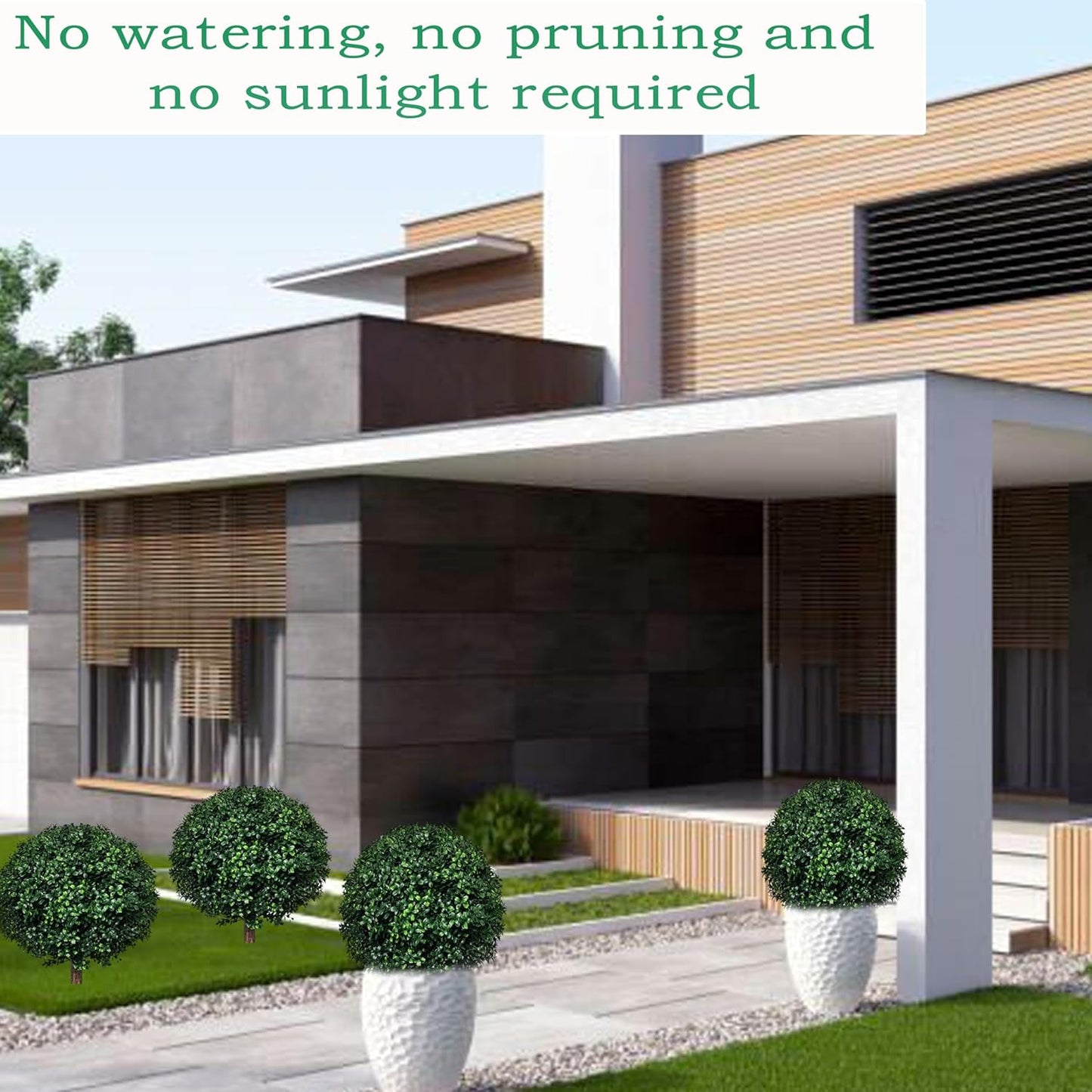 Artificial Boxwood Topiary Ball Tree Outdoor Set of 2,Artificial Boxwood Plants with Ground Spike,Faux Shrubs Fake Evergreen Tree UV Resistant,Diameter 17"