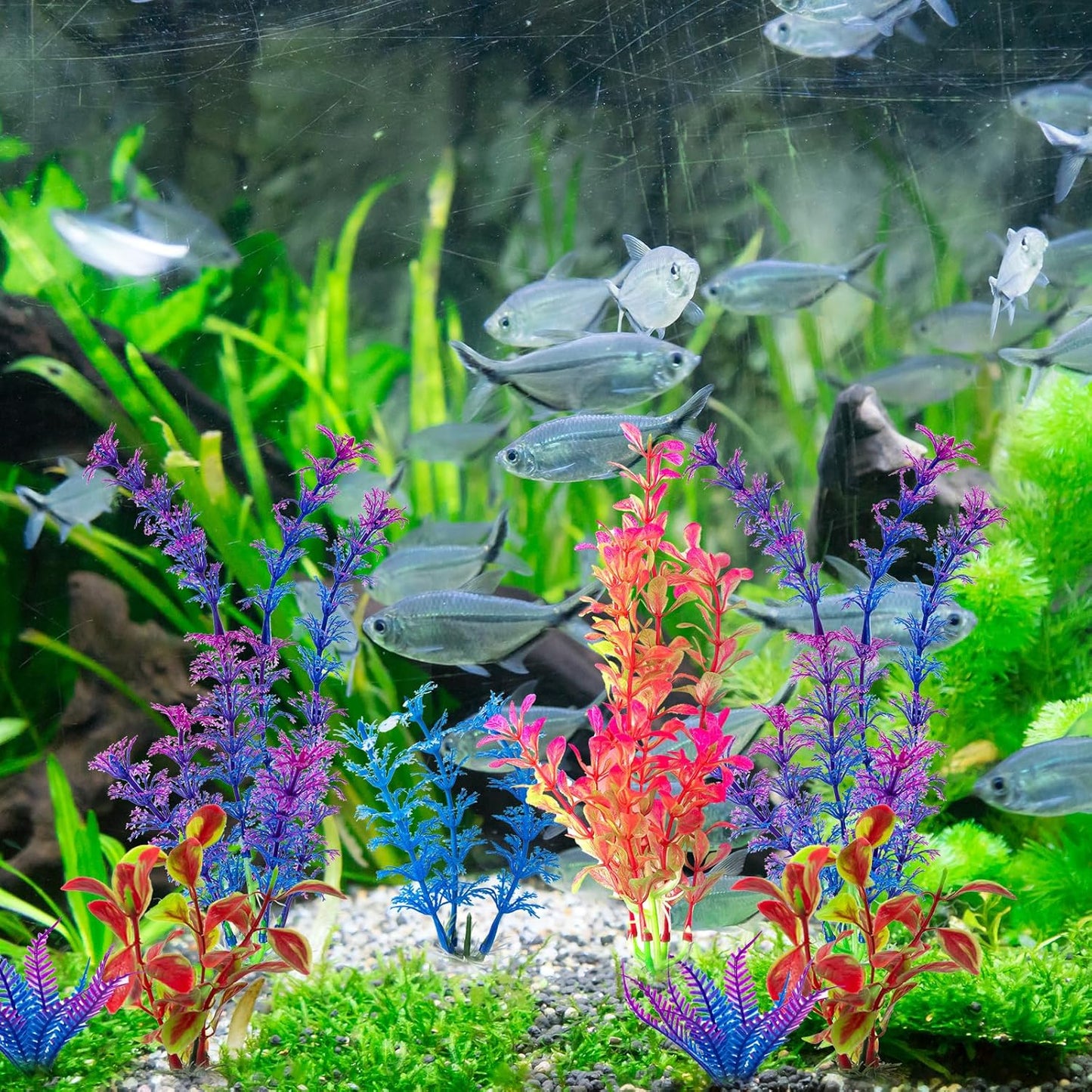 COMSUN 10 Pack Artificial Aquarium Plants, Small Size 4 inch Approximate Height Fish Tank Decorations Home Décor Plastic Blue