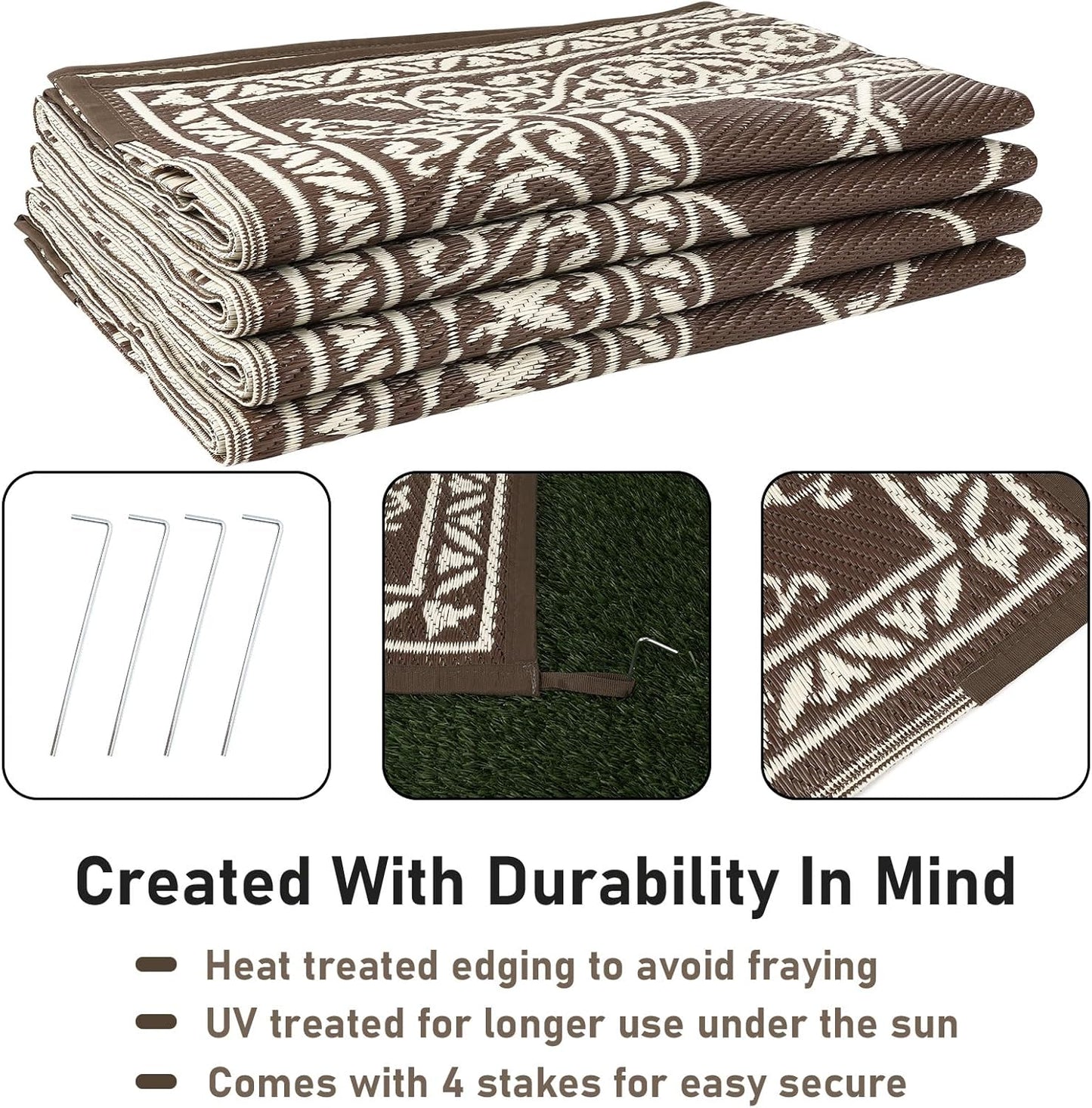 HiiARug Outdoor Patio Rugs 6x9Ft Outside Rugs Patio Waterproof Plastic Straw RV Camping Rug Reversible Mats Large Floor Mat and Rug for Patio, Backyard, Deck, Picnic, Beach, Trailer (Brown)