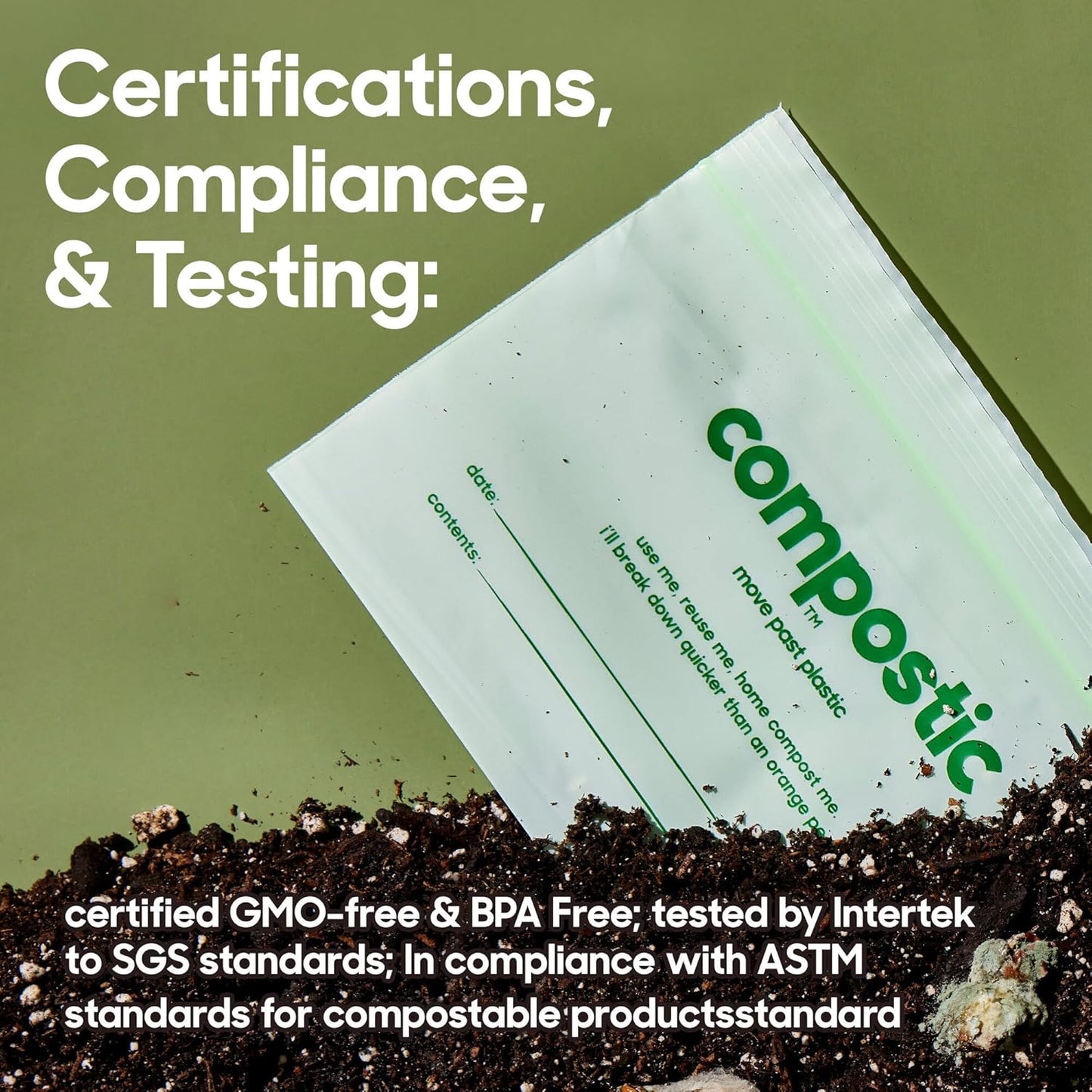 Home Compostable Resealable Snack Bags (6"x 3.5"), Microwave & Freezer Safe, Organic Food Storage Container, 100 Count (Pack of 2)