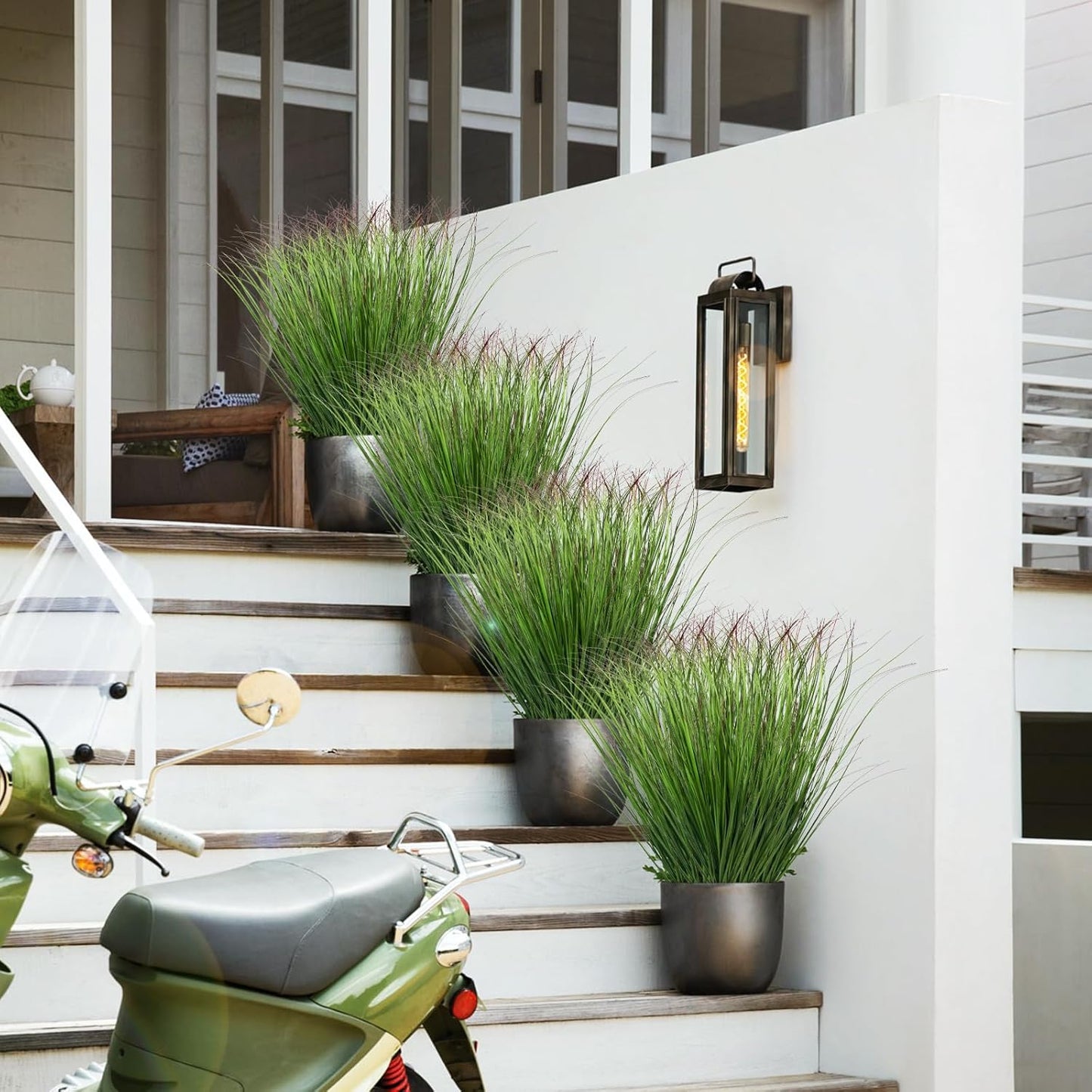 12Pcs Artificial Grass Plants, Faux Shrubs Wheat Grass, Artificial Tall Grass Fake Plants for Outdoor Decor,Artificial Greenery Stems Weed for Room Indoor Home Decor(Green Red Tail)