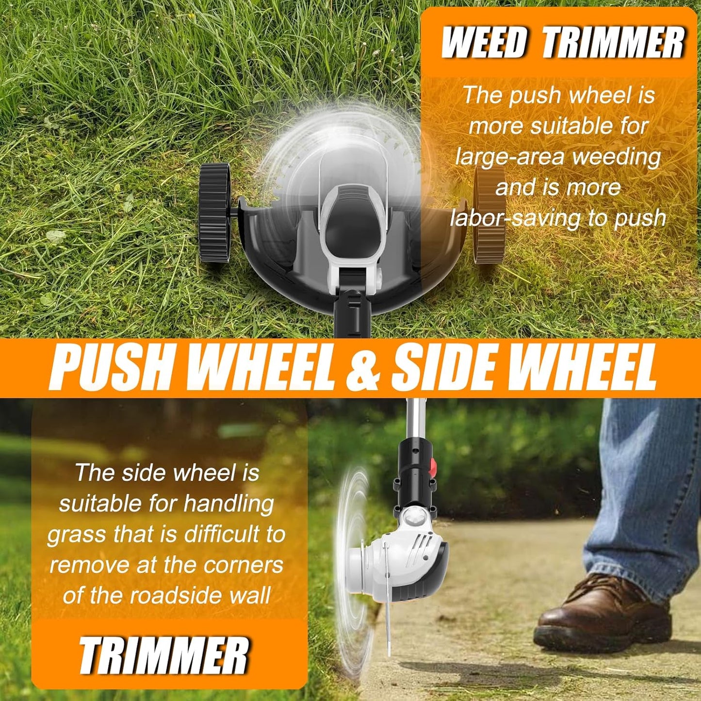 Electric Weed Wacker Eater,3-in-1 Cordless Weed Trimmer with 2 21V/4.0Ah Battery Operated & Fast Charger & 90Min Runtime, 3 Types of Blades for Thick Weeds/Edging/Mowing for Garden Yard -Grey