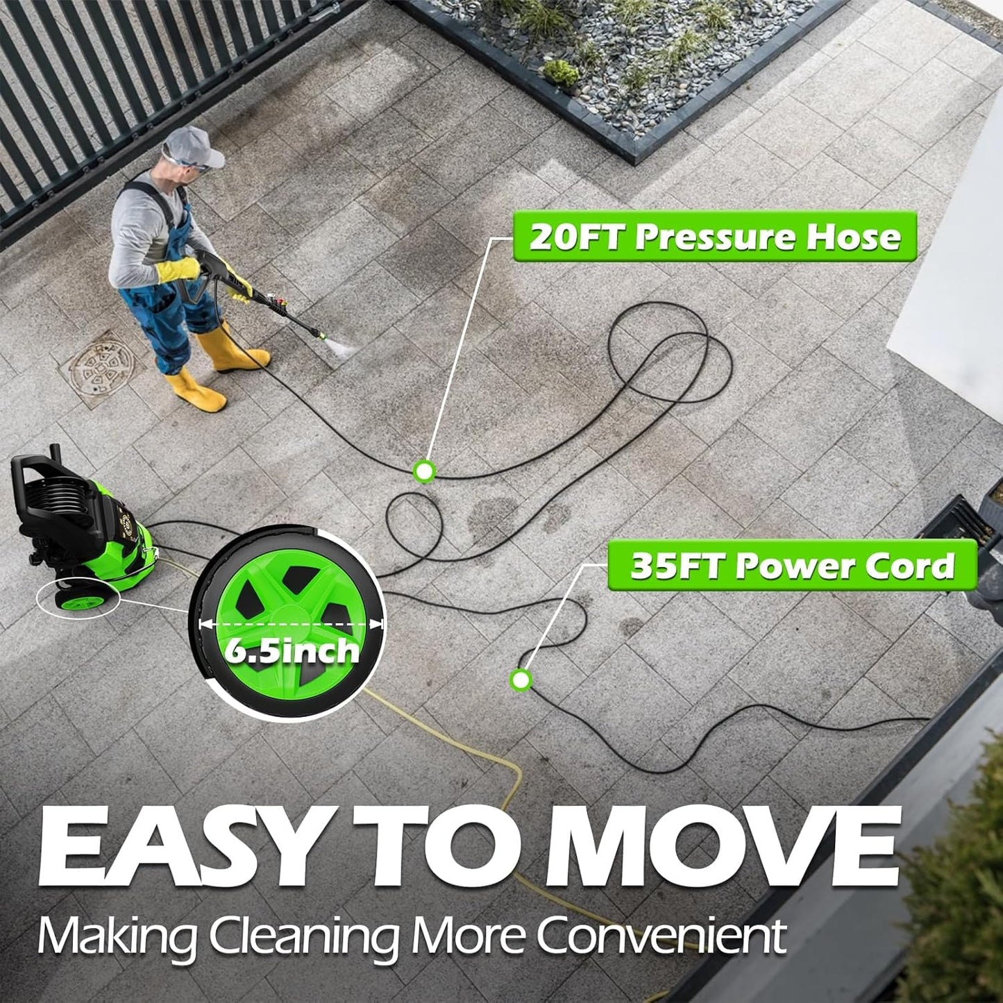 Pressure Washer, 5000PSI 3.2GPM Adjustable Touch Screen with 55FT Total Length 4 Nozzles for Driveways Cars