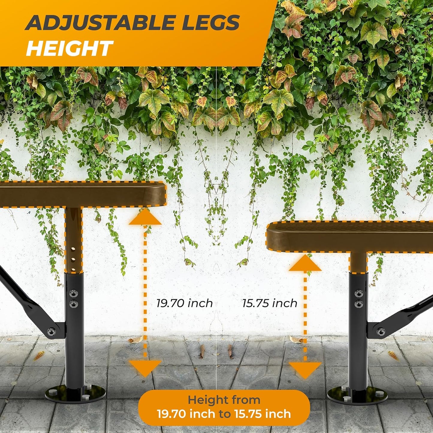 Heavy-Duty Outdoor Metal Bench, Thermoplastic-Coated, Surface, Weatherproof, Commercial-Grade for Parks, Gardens, Patios, Stores & More (8 Ft - Surface, Black)