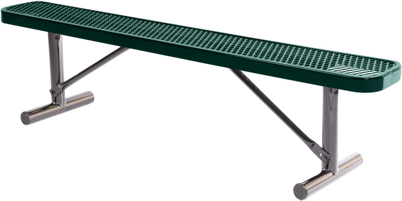Heavy-Duty Portable Outdoor Bench Thermoplastic Coated, Expanded Metal, Commercial-Grade Seating, Made in America (Portable Without Back, 6 Ft, Textured Dark Green)