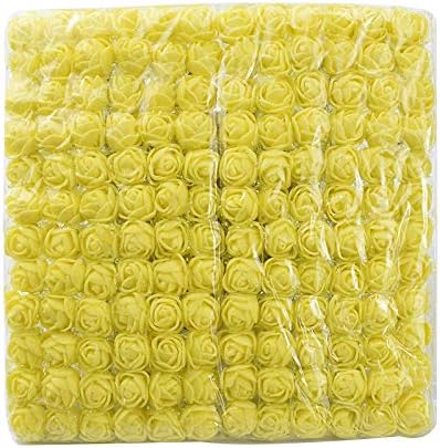 Mini Fake Rose Flower Heads 144pcs Mini Artificial Roses DIY Wedding Flowers Accessories Party Baby Shower Home Decorations(Bottom add Gauze) Yellow