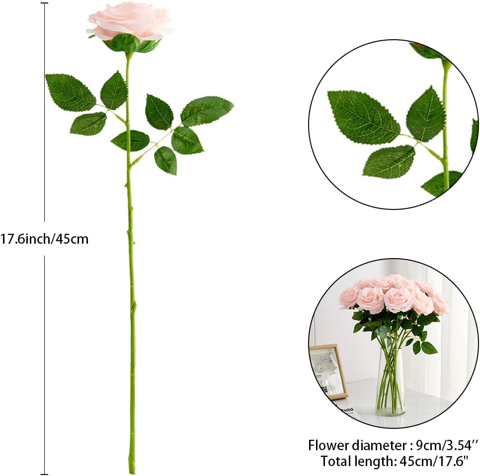 Artificial Rose 10pcs Open Flower Bouquet Faux Rose Stems for Wedding Arrangement, Bridal Bouquet, Centerpiece, Fake Faux Silk Flowers (Blush)