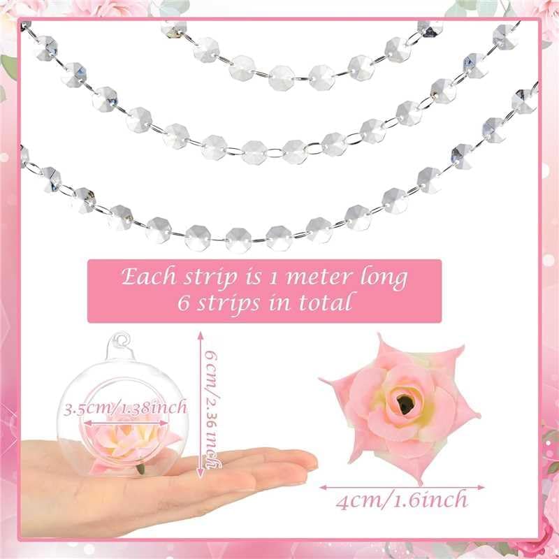 12 Sets Hanging Glass Candle Holder Wedding Glass Globe with Acrylic Gems Bead Garland Tea Light Holder Orbs Container for Flower Plants Micro Landscape DIY Xmas Tree Party Decoration 2.36 Inch