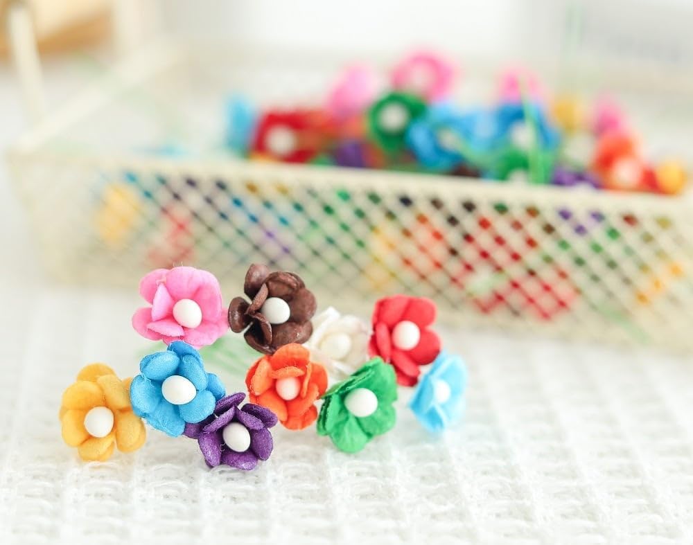 100 pcs Mini Flowers Mulberry Paper Flowers 13-15 mm Scrapbook Craft Card DIY Craft Using for Crafts, Bouquets, Scrapbooks, Decorations, Greeting Cards Artificial Flowers (Mixed 10 Colors)