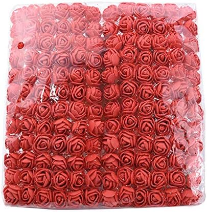 144pcs Mini Fake Rose Flower Heads Mini Artificial Roses DIY Wedding Flowers Accessories Bridal Hair Clips Headbands Dress Valentine's Day Decoration (Red)
