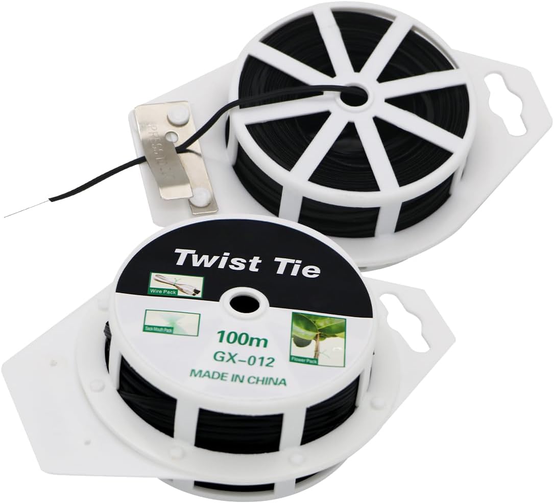 (2 Reels) Garden Wire, Twist Ties Heavy Duty with Cutter 328 Ft Multi-Function Black Coated Tape to Support Plant Tie Up Bags for Home Office Black(328 Feet / 100 m)
