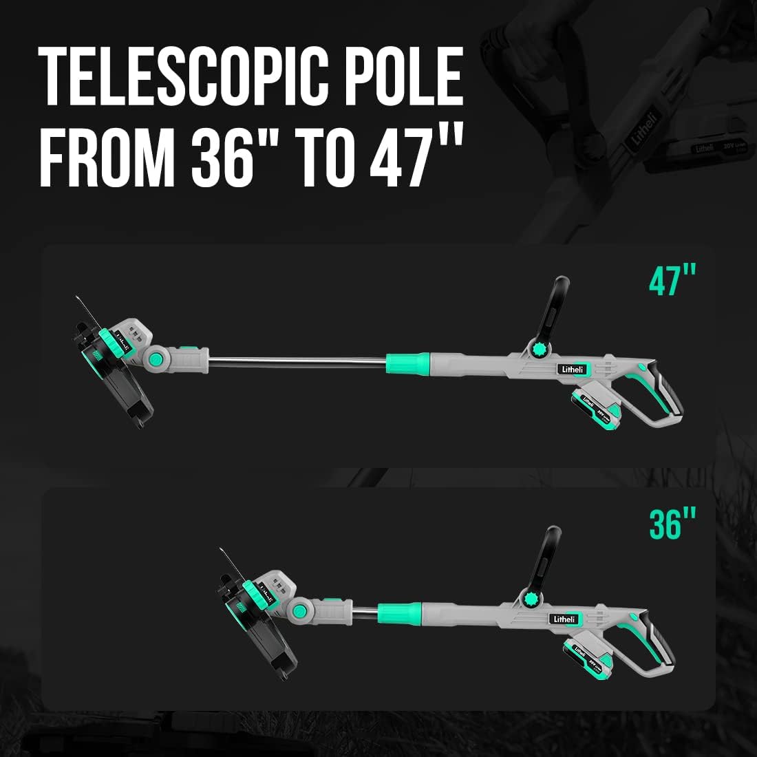 Litheli 20V 12" Cordless String Trimmer/Wheeled Edger, Battery Powered Weed Wacker with Auto Line Feed for Lawn Trimming/Edging, with 2.0Ah Battery and Charger Included