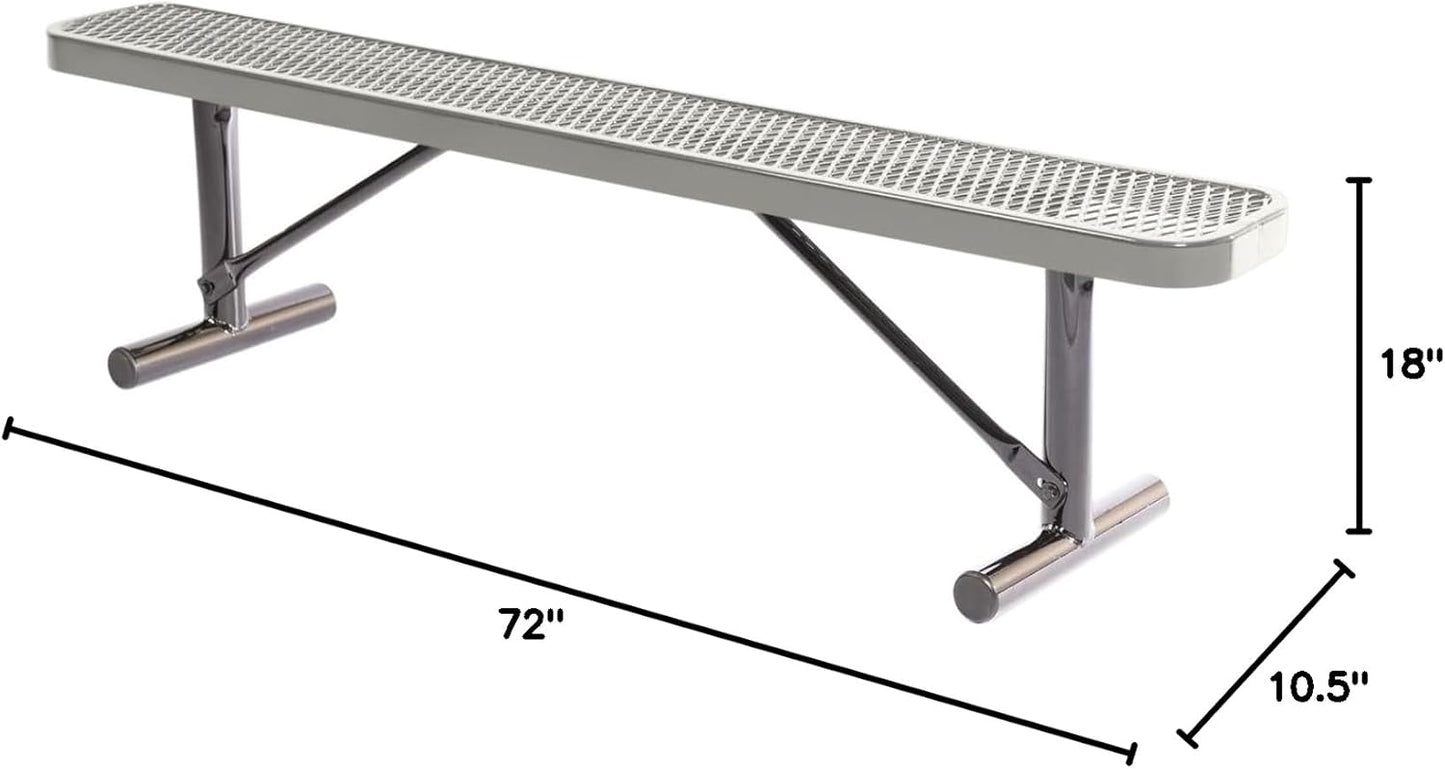 Heavy-Duty Portable Outdoor Bench Thermoplastic Coated, Expanded Metal, Commercial-Grade Seating, Made in America (Portable Without Back, 6 Ft, Textured Grey)