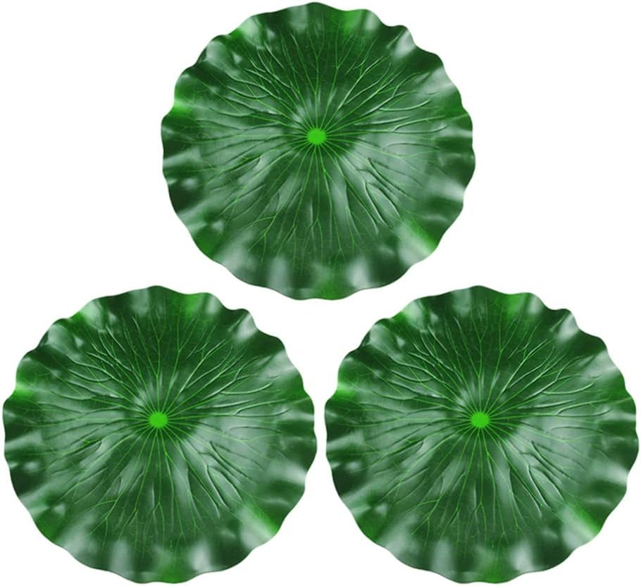 DOITOOL 3 Pcs Artificial Floating Foam Lotus Leaves 15.7 Inch Artificial Water Lily Pads Ornaments for Patio Fish Pond Pool Aquarium Decor, Green