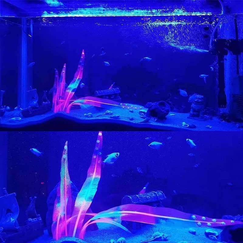 1Pcs Aquarium Decoration Blue Plants Simulation Artificial Water Grass Plastic Fish Tank Decor Plant Silicone Glowing Kelp Ornament Aquarium Accessories Fake Plants,Blue,9.84in