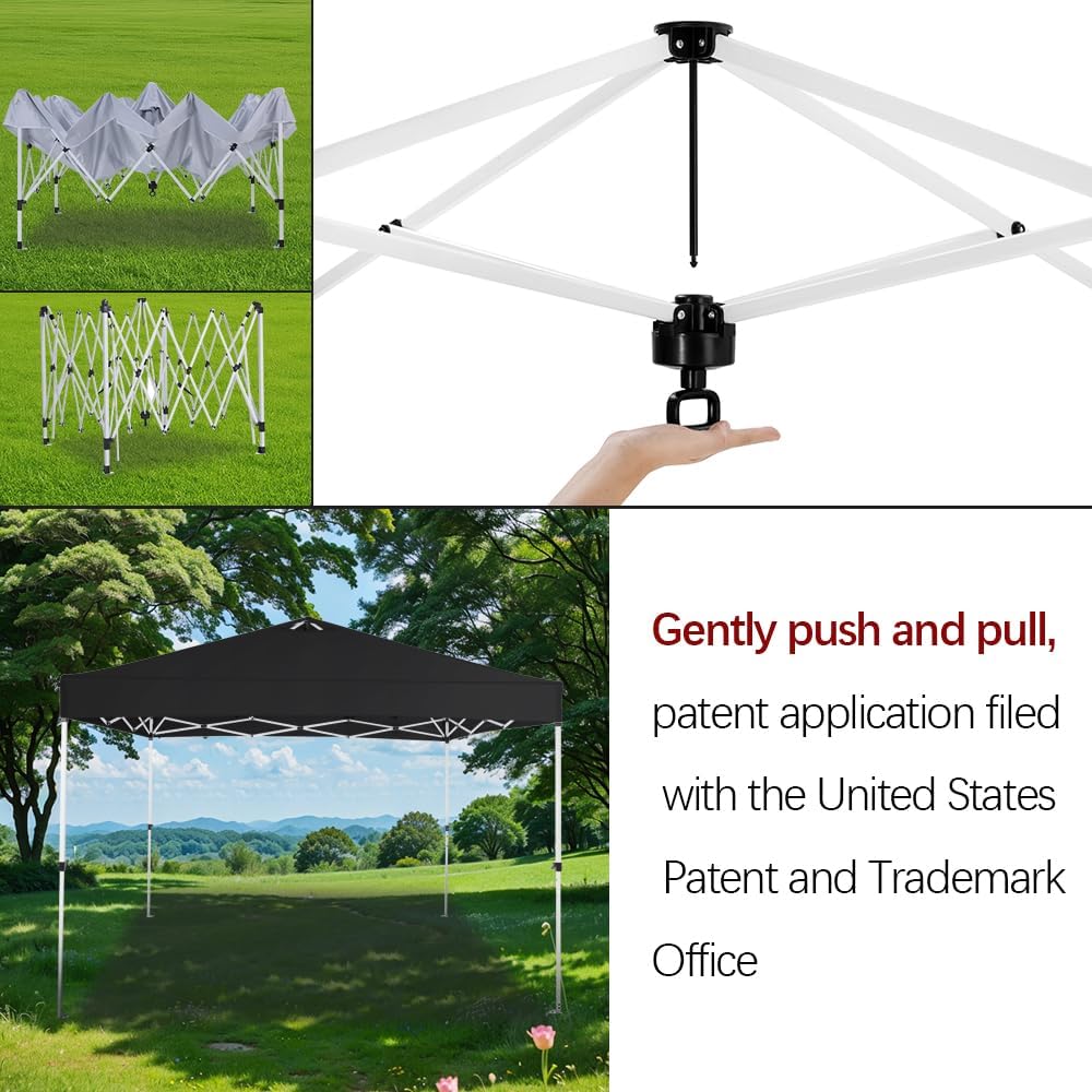 10x10 Pop Up Canopy,Event Tent – One-Person Setup, Waterproof & UV-Blocking, Heavy-Duty Steel Frame, Wheeled Bag & Sandbags – Outdoor Shade for Beach, Camping, Backyard, Tailgate (Black)