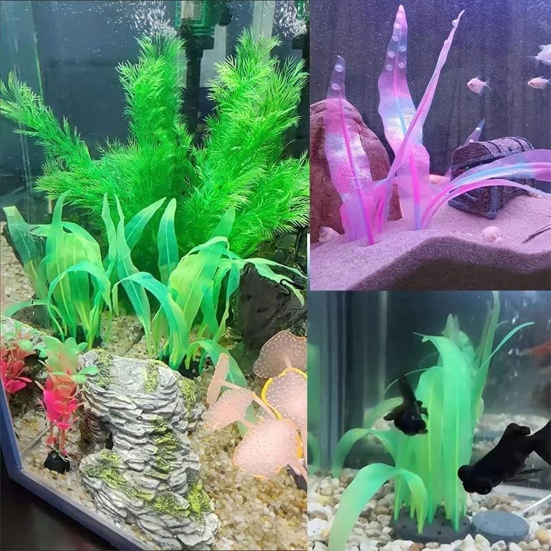1Pcs Aquarium Decoration Green Plants Simulation Artificial Water Grass Fish Tank Decor Silicone Glowing Kelp Tall Aquarium Plant Ornament Accessories,Green,16.9in