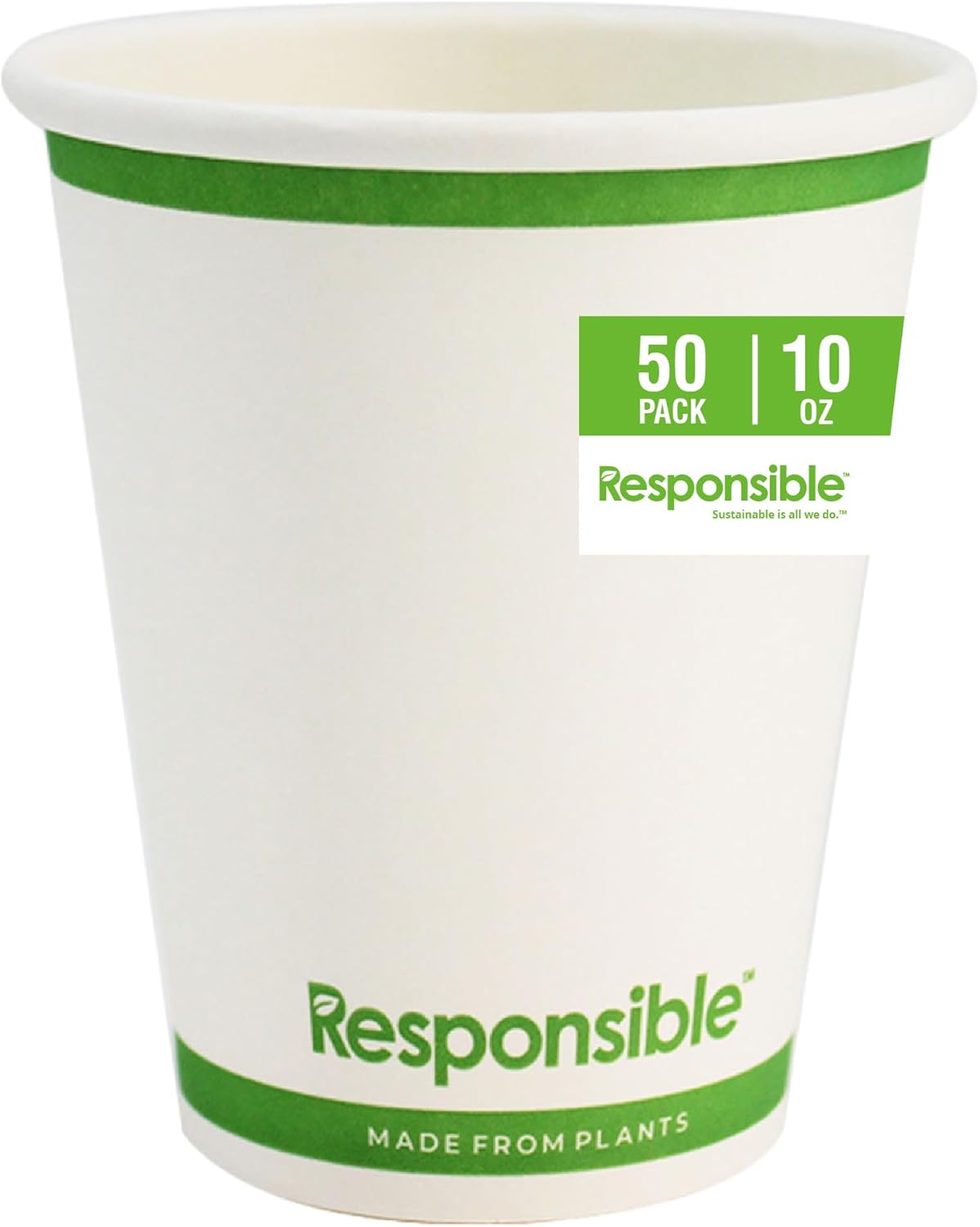 Certified Compostable 10 oz Paper Cups, Cold ＆ Hot Coffee Cups, Disposable Paper Cups, Extra Strength Disposable Cups, Made without PFAS (50 count)