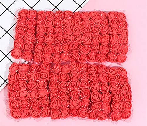 144pcs Mini Fake Rose Flower Heads Mini Artificial Roses DIY Wedding Flowers Accessories Bridal Hair Clips Headbands Dress Valentine's Day Decoration (Red)