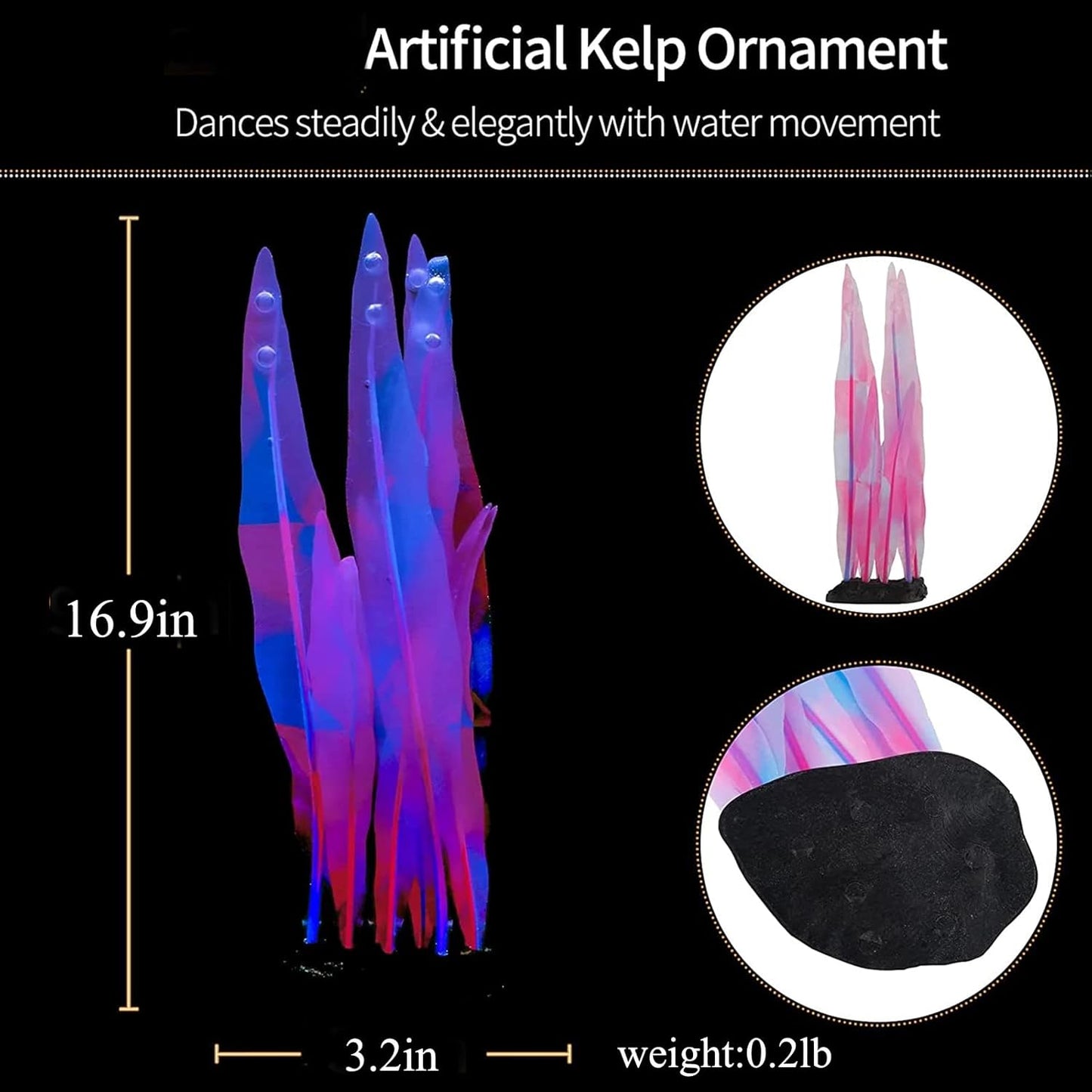 1Pc Silicone Aquarium Plants Tall Fish Tank Artificial Plants Decor Glowing Kelp Simulation Artificial Water Grass Fish Tank Plant,Pink,16.9in
