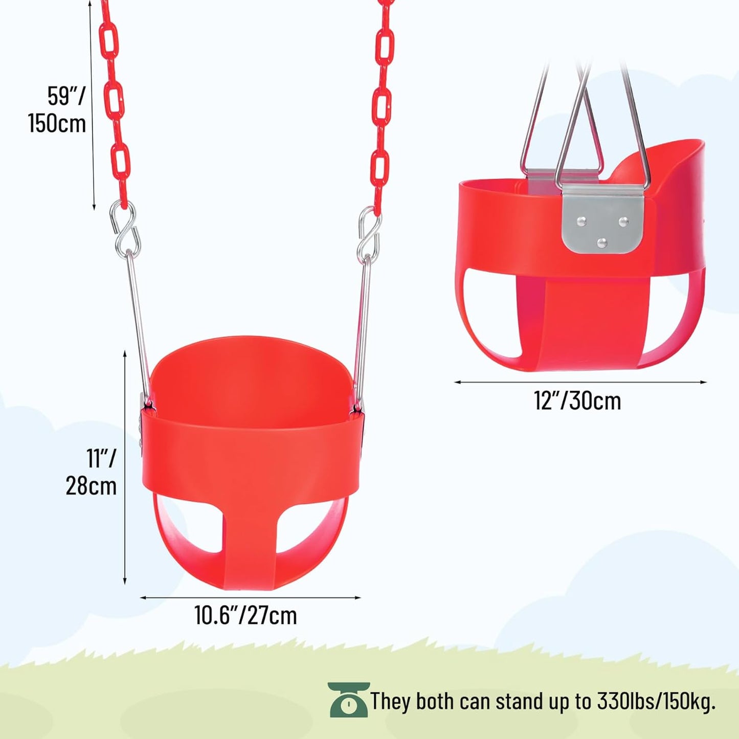 Heavy-Duty Toddler Swing with Coated Safety Chains-High Back Bucket Seat Includes Tree Straps,Hooks for Backyard, Playground,Outdoor Use (Red)