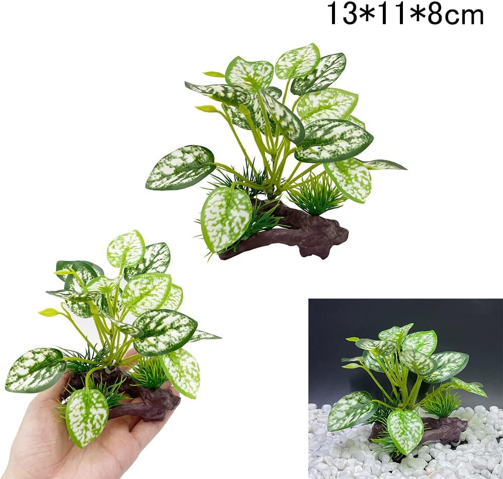 Smoothedo-Pets Fish Tank Decoration Aquarium Decoration 3 Pieces Ornament Betta Silk Leaf Cushion Hammock Artificial Driftwood Cave Goldfish Bowl Accessories (Mixed Leaf Set-G)