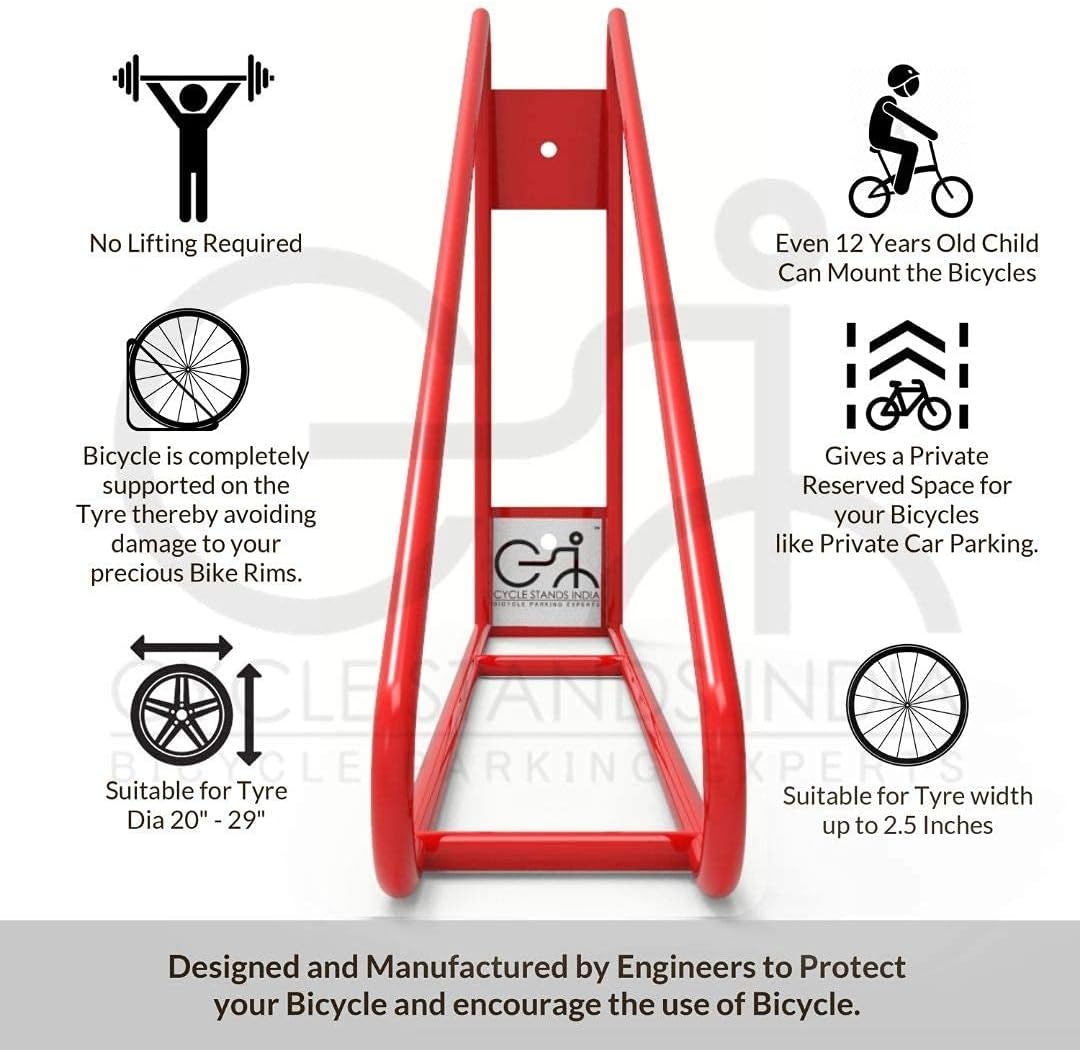 Bike Wall Mount Vertical Hanger for Home Space Saving Bike Rack Storage Mount for Garage or Home, Bicycle Holder for Mountain Bikes Road Bikes Holds up to 77lbs, Red,Pack of 1