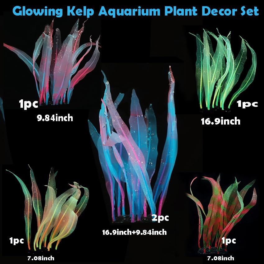 Artificial Aquarium Plants Decoration Set,6pcs Floating Glowing Plants Water Grass for Fish Tank,Pink Blue Green Orange Red Plant 7Inch/9.8Inch/17Inch（Color Size Random）