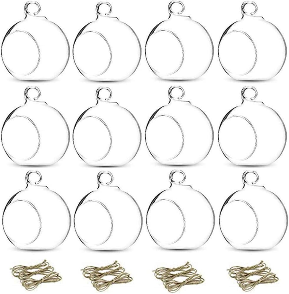 12 Pcs 3.15"/ 8cm Hanging Glass Tealight Holder Globe Plant Terrariums Glass Orbs Air Plants Tea Light Candle Holders Home Decor Indoor Outdoor Garden DIY Gifts (9 Pcs + 3 Pcs)