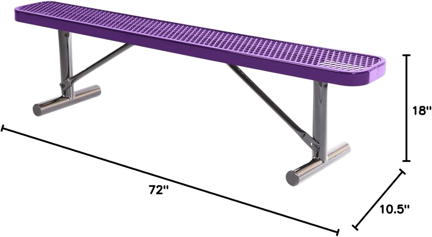Heavy-Duty Portable Outdoor Bench Thermoplastic Coated, Expanded Metal, Commercial-Grade Seating, Made in America (Portable Without Back, 6 Ft, Textured Purple)