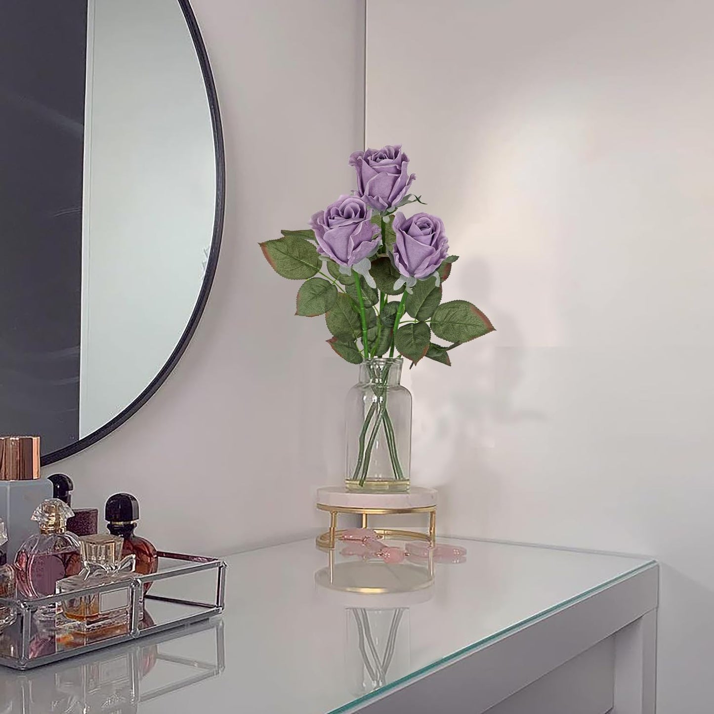 Artificial Realistic Roses Lilac Flowers 24" Real Touch Silk Roses Bouquet Long Stems Rose Fake Roses Decor for Home Party Wedding Table Centerpieces Roses Realistic - 5 Pcs