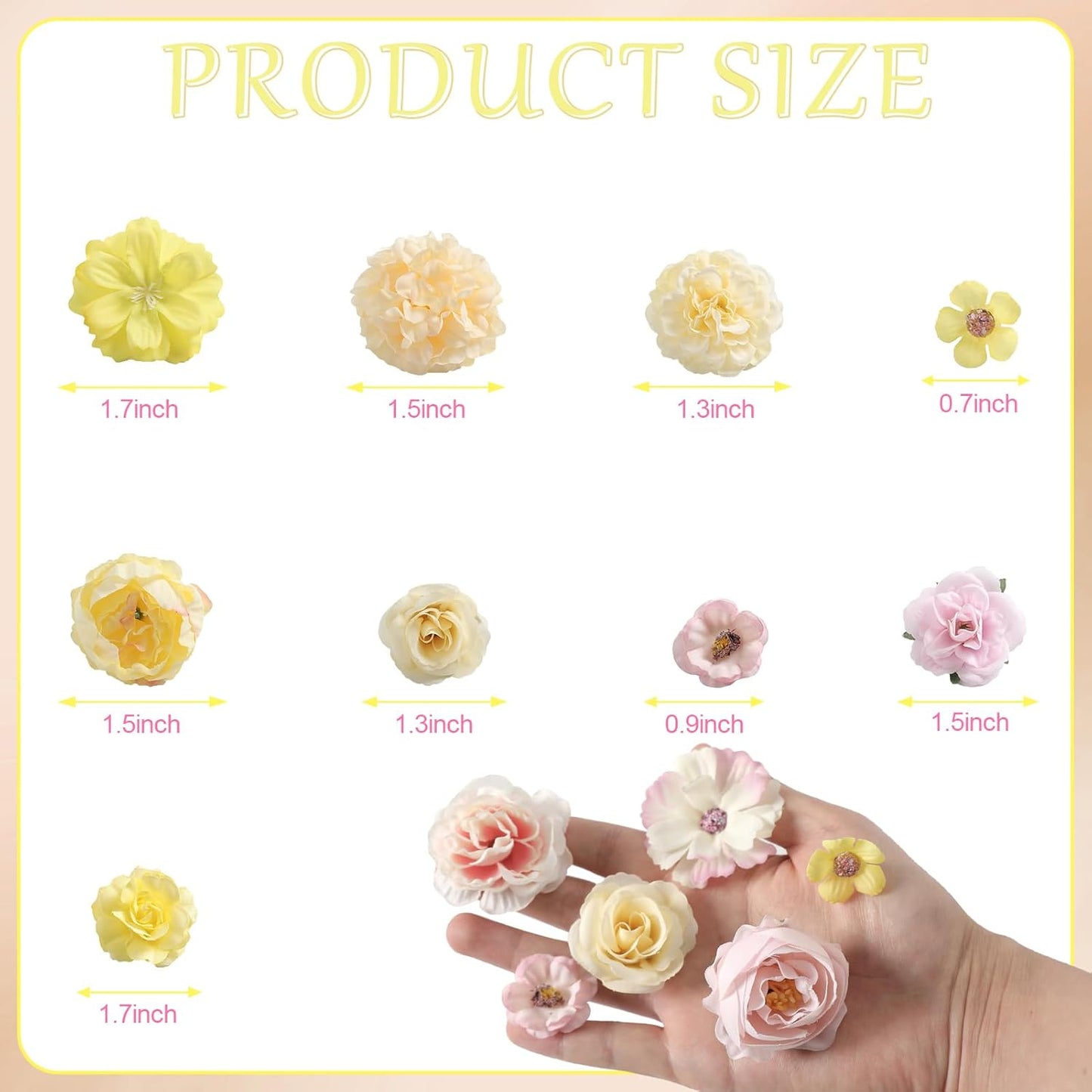 Faux Flower Heads Mini Yellow Pink Artificial Flower Heads Fake Peony Daisy Rose Flowers Multicolor Small Silk Daisy Flower Heads for Craft Garland Wedding Party DIY Home Decoration,2-4 cm