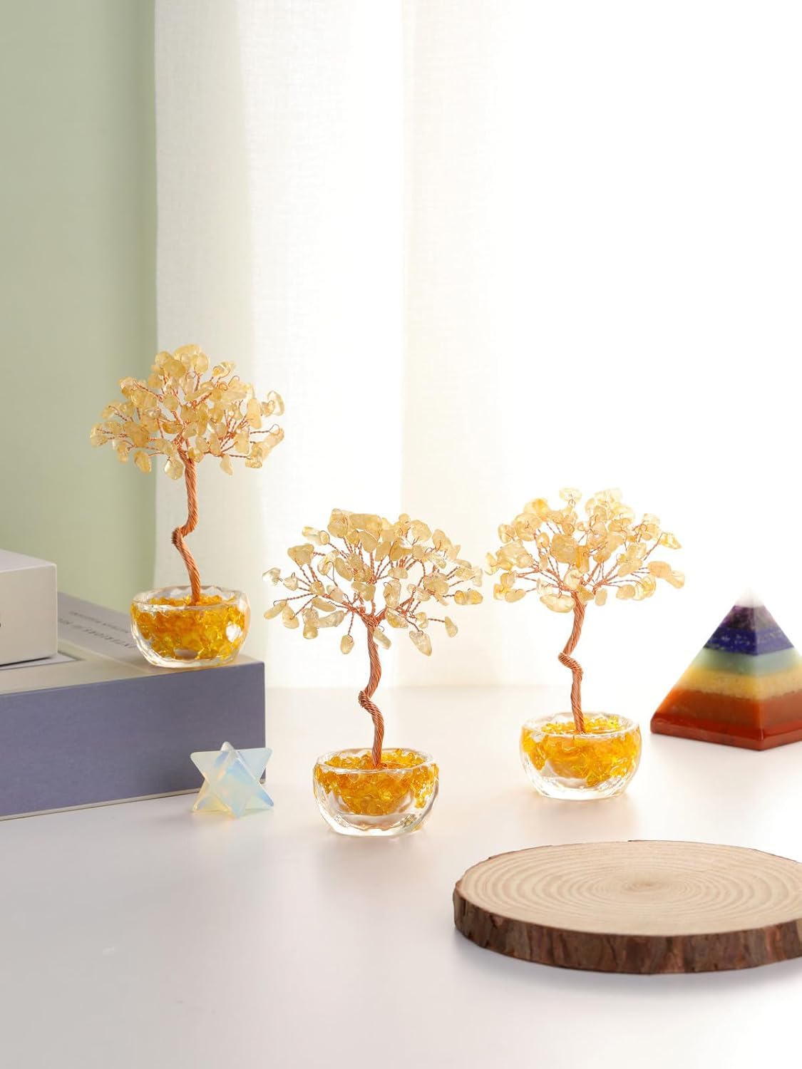 Jovivi Small Citrine Crystal Tree, Natural Crystal Healing Stones Tree Glass Bowl Base Gemstone Money Trees Feng Shui Good Luck Home Desk Decor