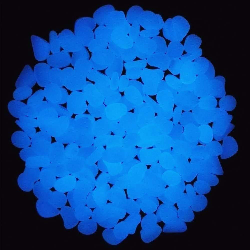 Oubest Glow in The Dark Rocks Glow Pebbles Outdoor Bulk Blue Decorations Stones for Garden Fish Tank Aquarium Walkway Plant Pots (500, Blue)