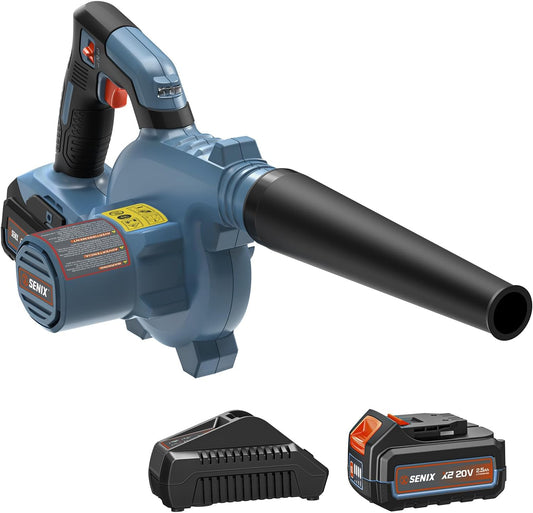 SENIX 20V Cordless Leaf Blower, Electric Blowers with Brushless Motor, 3 Variable Speed Modes, 75 CFM and 180 MPH, 2.5Ah Battery and Charger Included, Lightweight Leaf Blowers for Lawn Care (BLX2-M)