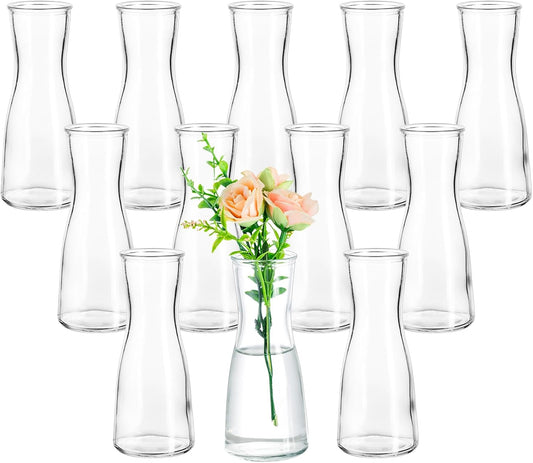 Hewory Glass Bud Vases for Centerpieces - Clear Small Flower Vase Set of 12, Modern Minimalist Cute Mini Decorative Bulk Vases for Wedding Bridal Shower Birthday Party Events Dining Room Table Decor