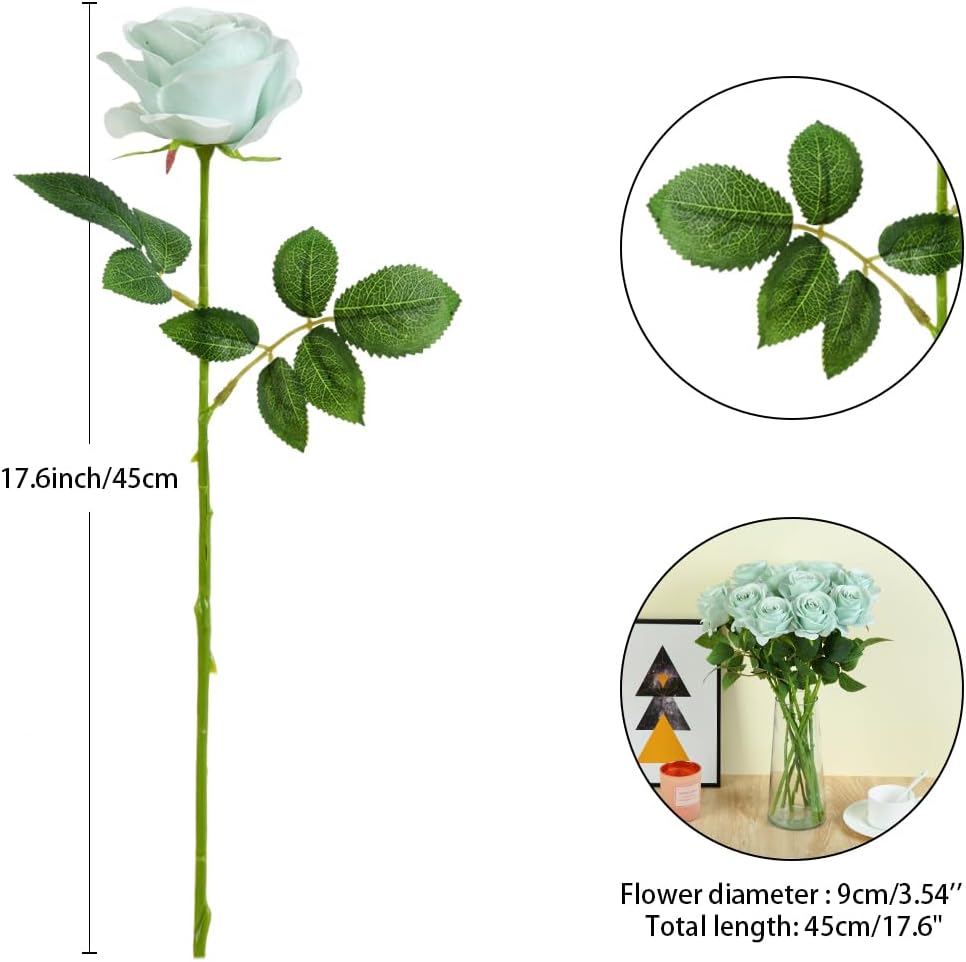 12pcs Roses Artificial Flowers Fake Roses Sage Green Silk Roses White Silk Flowers Rose with Long Stems for Wedding Home Party Centerpieces Decorations