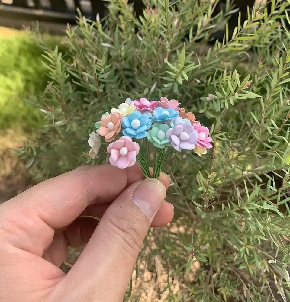 100 pcs Mini Flowers Mulberry Paper Flowers 13-15 mm Scrapbook Craft Card DIY Craft Using for Crafts, Bouquets, Scrapbooks, Decorations, Greeting Cards Artificial Flowers (Mixed Pastel Colors)