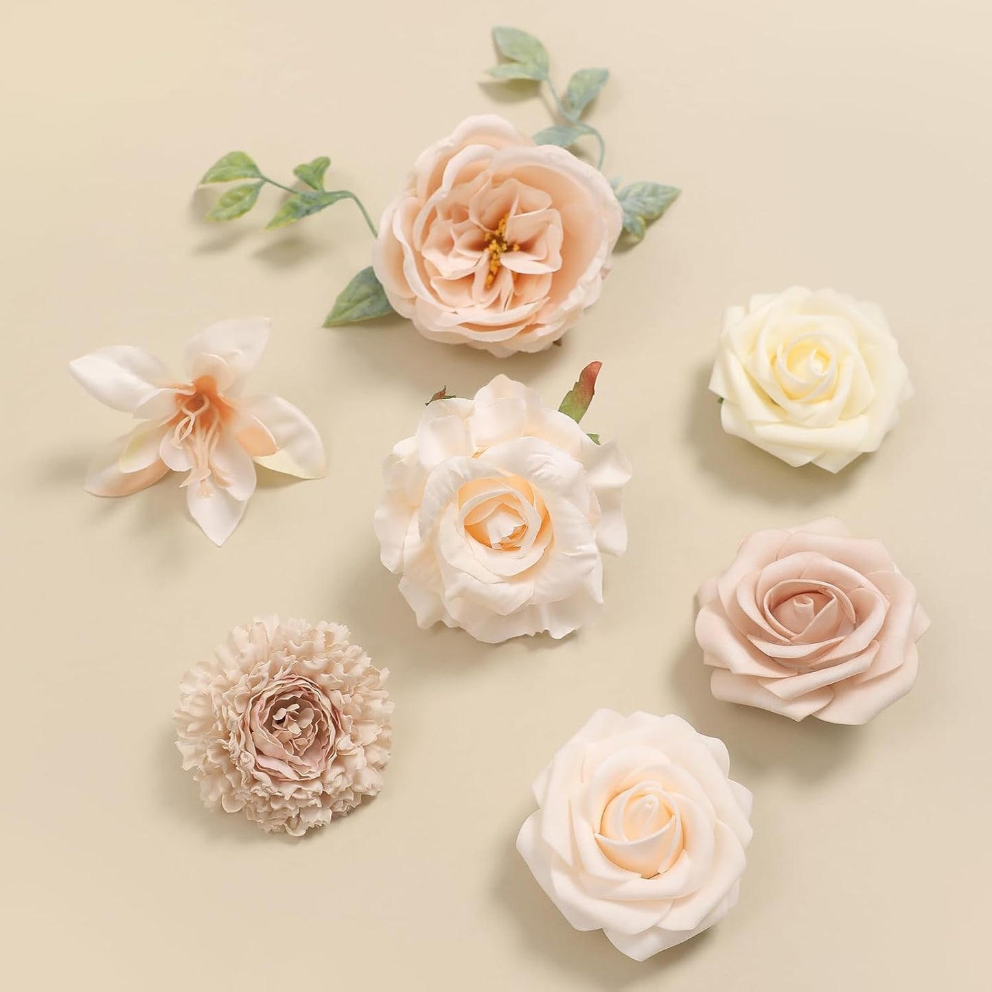 Flesh Color Artificial Flowers Silk Fake Roses Peonies Greenery Combo Box Set for DIY Wedding Bouquets Bridal Shower Centerpieces Floral Arrangements Party Tables Home Decoration