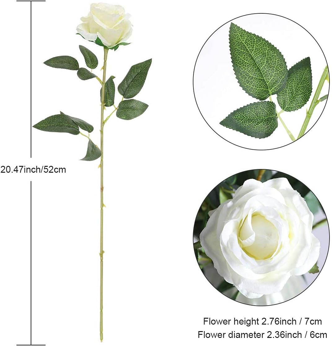 Hawesome 12PCS Artificial Silk Flowers Realistic Roses Bouquet Long Stem for Home Wedding Decoration Party (12PCS-Cream White 1)