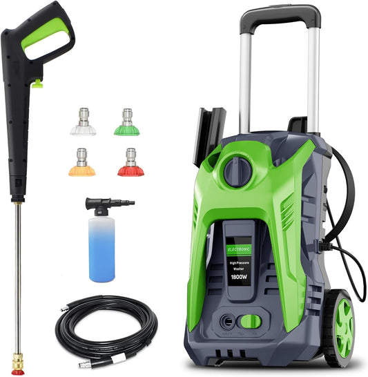 Pressure Washer with 25 FT Hose, 16.4 FT Power Cord, Soap Tank Car Wash Machine Green