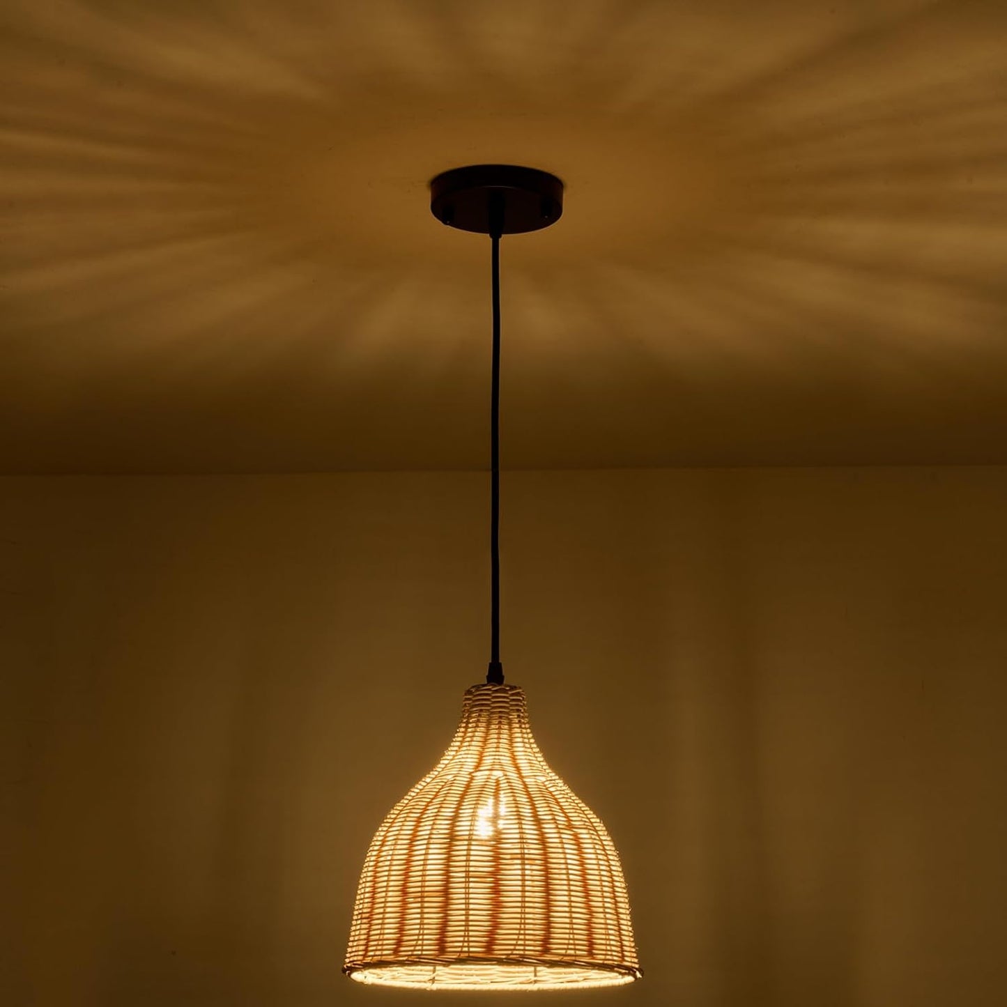 TERLEENART Hard Wired Rattan Pendant Lights Set of 2,Boho Wicker Chandelier with 9.84” Dome Shade, Basket Hand Woven Hanging Lamp for Coastal Kitchen Island Dining Room Living Room Bar Foyer Hallway