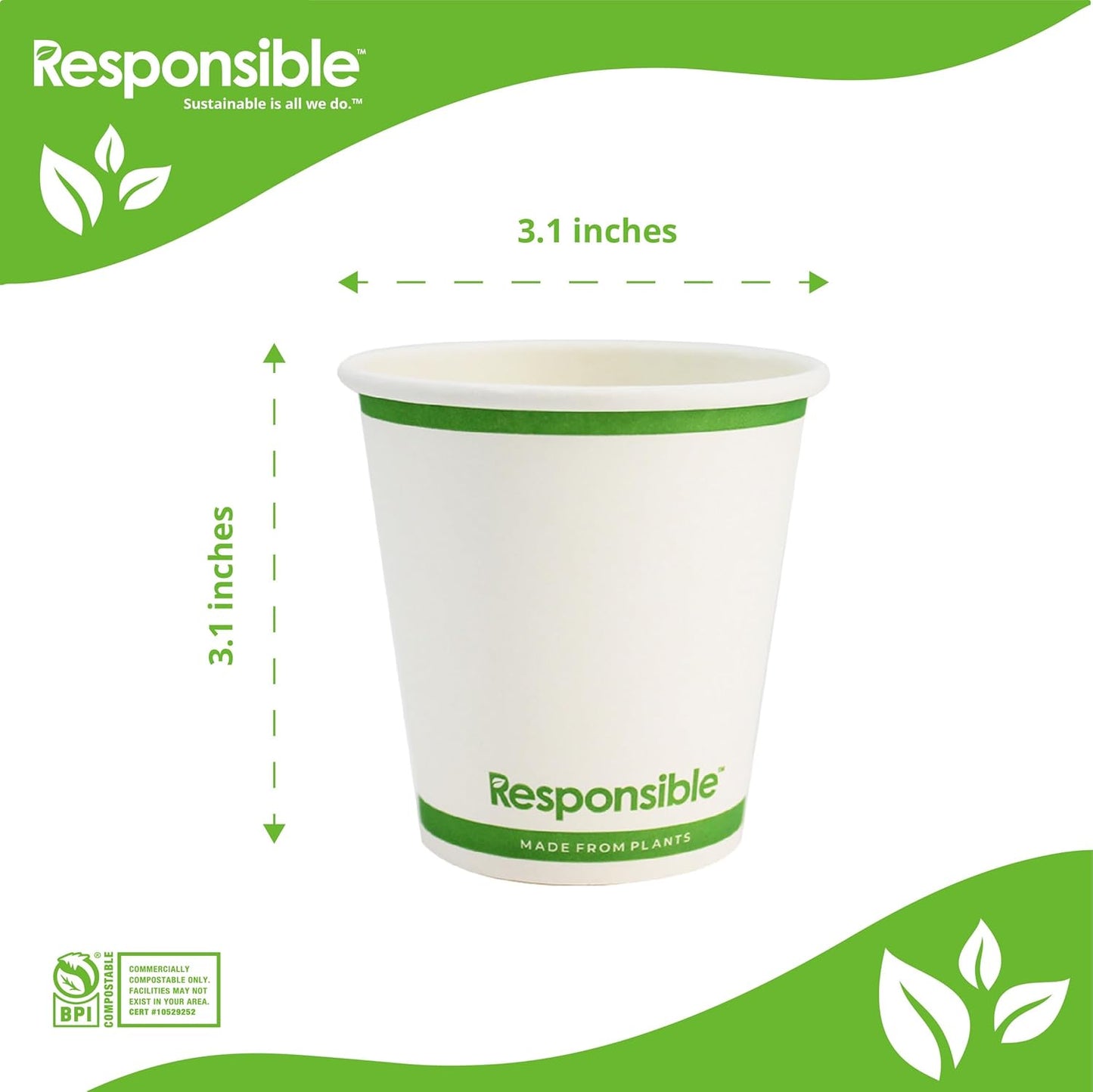 Certified Compostable 6 oz Paper Cups, Cold ＆ Hot Coffee Cups, Disposable Paper Cups, Extra Strength Disposable Cups, Made without PFAS (50 count)